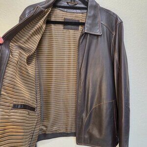 Leather Jacket Men's Large Brown Lambskin Vintage Robert Comstock Vertical